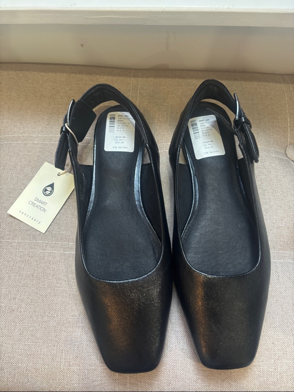 Sanctuary Black Leather Square-Toe Slingback Flats